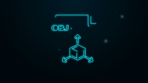 Berkas baris Glowing neon OBJ. Unduh ikon tombol obj yang terisolasi pada latar belakang hitam. Simbol berkas OBJ. Animasi grafis gerak Video 4K — Stok Video