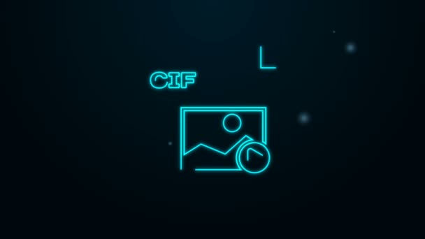 Documento di file GIF linea neon incandescente. Scarica l'icona del pulsante gif isolato su sfondo nero. Simbolo del file GIF. Animazione grafica 4K Video motion — Video Stock