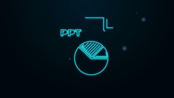 Świecący neonowy dokument PPT. Pobierz ikonę przycisku ppt izolowaną na czarnym tle. Prezentacja pliku PPT. 4K Animacja graficzna ruchu wideo — Wideo stockowe