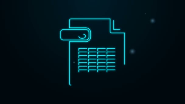 Glowing neon line XLS file document. Download xls button icon isolated on black background. Excel file symbol. 4K Video motion graphic animation — Stock Video
