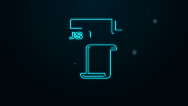 Glödande neonline JS fildokument. Ladda ner js knapp ikonen isolerad på svart bakgrund. JS filsymbol. 4K Video motion grafisk animation — Stockvideo