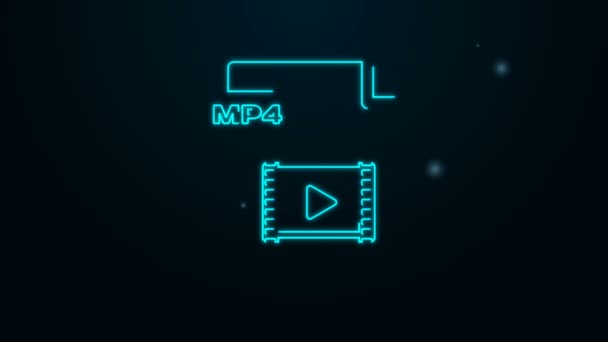 Brilhando neon linha documento de arquivo MP4. Baixar ícone de botão mp4 isolado no fundo preto. Símbolo de arquivo MP4. Animação gráfica em movimento de vídeo 4K — Vídeo de Stock
