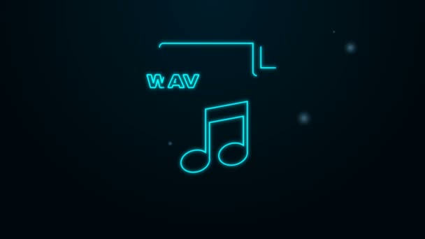 Glowing neon line WAV file document. Download wav button icon isolated on black background. WAV waveform audio file format for digital audio riff files. 4K Video motion graphic animation — Stock Video