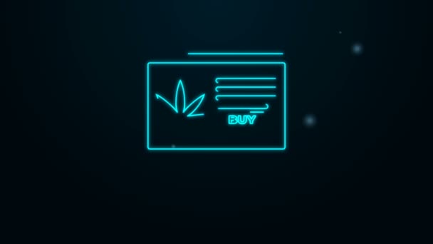 Świecąca neonowa linia Monitor komputerowy i medyczna marihuana lub ikona liści marihuany odizolowane na czarnym tle. Symbol zakupu online. Kosz supermarketów. 4K Animacja graficzna ruchu wideo — Wideo stockowe