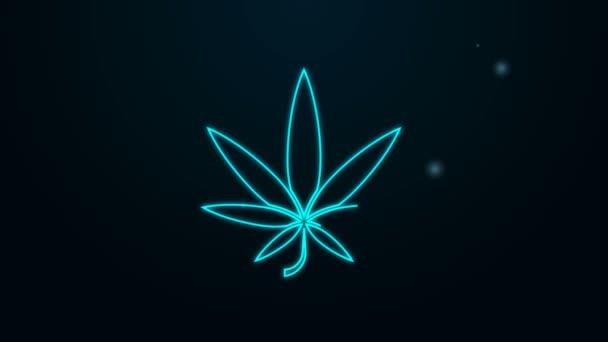 Glödande neon line Medicinsk marijuana eller cannabis blad ikon isolerad på svart bakgrund. Hampa symbol. 4K Video motion grafisk animation — Stockvideo