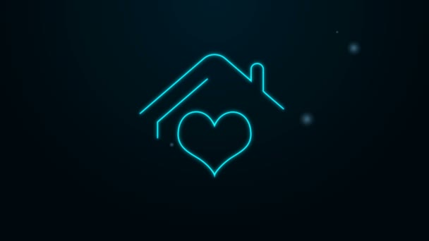 Ragyogó neon vonal Ház szív alakú ikon elszigetelt fekete háttér. Imádom az otthoni szimbólumot. Család, ingatlan és ingatlan. 4K Videó mozgás grafikus animáció — Stock videók
