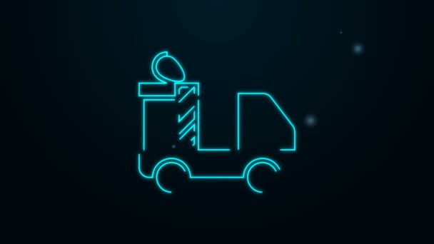 Žhnoucí neon line Dodávka truck s dárkovou ikonou izolované na černém pozadí. Grafická animace pohybu videa 4K — Stock video