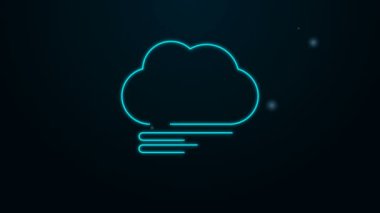 Parlayan neon hattı. Rüzgarlı hava ikonu siyah arkaplanda izole edildi. Bulut ve rüzgar. 4K Video hareketli grafik canlandırması