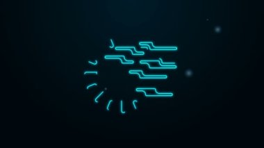 Parlayan neon hattı sisi ve güneş ikonu siyah arkaplanda izole edildi. 4K Video hareketli grafik canlandırması