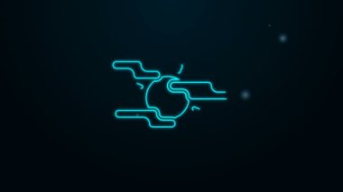 Parlayan neon hattı sisi ve güneş ikonu siyah arkaplanda izole edildi. 4K Video hareketli grafik canlandırması