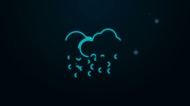 Siyah zemin üzerinde kar simgesi olan parlak neon çizgisi. Kar taneli bulut. Tek hava ikonu. Kar tabelası. 4K Video hareketli grafik canlandırması