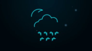 Siyah zemin üzerinde kar ve ay ikonu olan parlak neon çizgisi. Kar taneli bulut. Tek hava ikonu. Kar tabelası. 4K Video hareketli grafik canlandırması