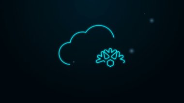 Siyah zemin üzerinde kar simgesi olan parlak neon çizgisi. Kar taneli bulut. Tek hava ikonu. Kar tabelası. 4K Video hareketli grafik canlandırması