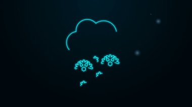 Siyah zemin üzerinde kar simgesi olan parlak neon çizgisi. Kar taneli bulut. Tek hava ikonu. Kar tabelası. 4K Video hareketli grafik canlandırması