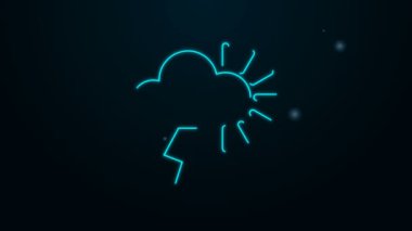 Parlayan neon hattı Storm simgesi siyah arkaplanda izole edildi. Yıldırımlı ve güneşli bulutlu. Fırtınanın hava durumu ikonu. 4K Video hareketli grafik canlandırması