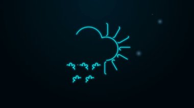 Siyah zemin üzerinde kar ikonu olan parlak neon çizgisi bulutlu. Kar taneli bulut. Tek hava ikonu. Kar tabelası. 4K Video hareketli grafik canlandırması
