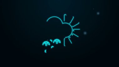 Siyah zemin üzerinde kar ikonu olan parlak neon çizgisi bulutlu. Kar taneli bulut. Tek hava ikonu. Kar tabelası. 4K Video hareketli grafik canlandırması