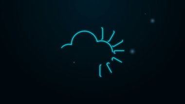 Parlayan neon hattı bulutlu simge siyah arkaplanda izole edildi. 4K Video hareketli grafik canlandırması