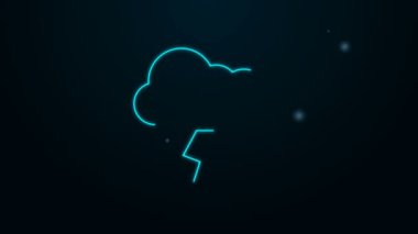 Parlayan neon hattı Storm simgesi siyah arkaplanda izole edildi. Bulut ve şimşek işareti. Fırtınanın hava durumu ikonu. 4K Video hareketli grafik canlandırması