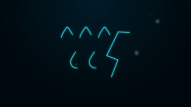 Parlayan neon hattı Storm simgesi siyah arkaplanda izole edildi. Düşüş ve yıldırım işareti. Fırtınanın hava durumu ikonu. 4K Video hareketli grafik canlandırması