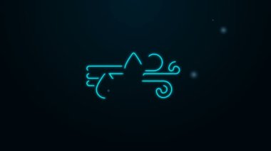 Parlayan neon hattı. Rüzgâr ve yağmur ikonu siyah arkaplanda izole edilmiş. Rüzgarlı bir hava. 4K Video hareketli grafik canlandırması