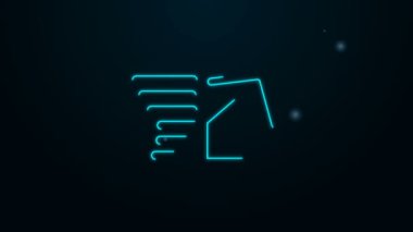 Parlayan neon hattı Kasırga girdabı siyah arkaplanda izole edilmiş çatı simgesine zarar veriyor. Kasırga, kasırga, fırtına bacası, kasırga rüzgar ikonu. 4K Video hareketli grafik canlandırması