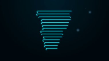 Parlayan neon hattı Tornado simgesi siyah arkaplanda izole edildi. Kasırga, kasırga, fırtına bacası, kasırga ya da hortum ikonu. 4K Video hareketli grafik canlandırması