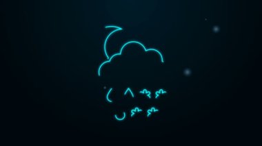 Siyah zemin üzerinde kar, yağmur ve ay ikonu olan parlak neon çizgisi. Hava durumu simgesi. 4K Video hareketli grafik canlandırması