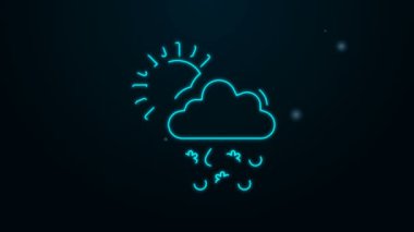 Siyah zemin üzerinde kar, yağmur ve güneş ikonu olan parlak neon çizgisi. Hava durumu simgesi. 4K Video hareketli grafik canlandırması