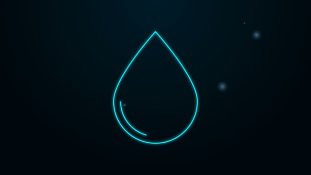 Glowing neon line Water drop icon isolated on black background. 4K Video motion graphic animation — Stock Video