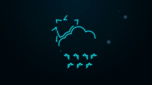 Gloeiende neon lijn Wolk met sneeuw en zon pictogram geïsoleerd op zwarte achtergrond. Wolk met sneeuwvlokken. Eenmalig weerpictogram. Snoeibord. 4K Video motion grafische animatie — Stockvideo