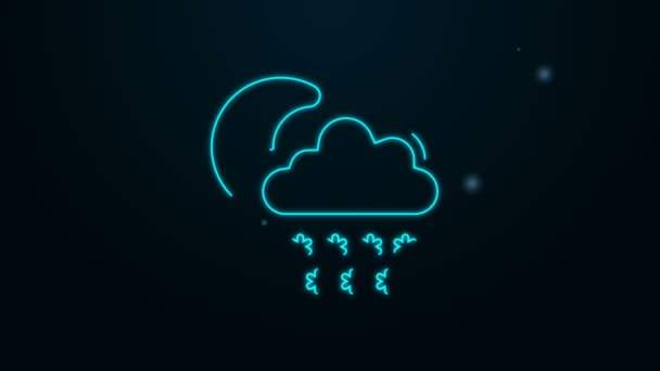 Glowing neon line Cloud with snow and moon icon isolated on black background. Cloud with snowflakes. Single weather icon. Snowing sign. 4K Video motion graphic animation — Stock Video