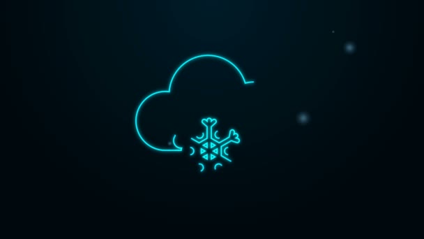Brillante línea de neón Nube con icono de nieve aislado sobre fondo negro. Nube con copos de nieve. Icono de tiempo único. Signo de niebla. Animación gráfica de vídeo 4K — Vídeo de stock