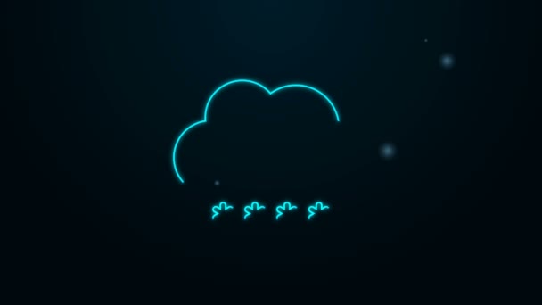 Linea neon luminosa Nuvola con icona della neve isolata su sfondo nero. Nuvola con fiocchi di neve. Icona del tempo singolo. Segno di neve. Animazione grafica 4K Video motion — Video Stock