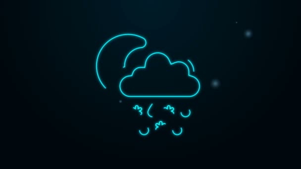 Linha de néon brilhante Nuvem com neve, chuva e lua ícone isolado no fundo preto. Ícone meteorológico. Animação gráfica em movimento de vídeo 4K — Vídeo de Stock