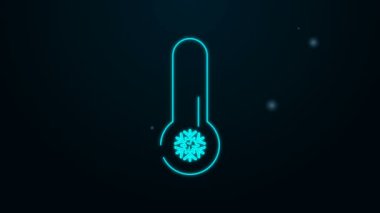 Parlayan neon hattı Meteoroloji termometresi, siyah zeminde izole edilmiş ısı ve soğuk ikonu ölçüyor. Termometre termometresi sıcak ya da soğuk hava gösteriyor. 4K Video hareketli grafik canlandırması