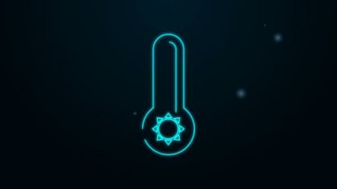 Parlayan neon hattı Meteoroloji termometresi, siyah zeminde izole edilmiş ısı ve soğuk ikonu ölçüyor. Termometre termometresi sıcak ya da soğuk hava gösteriyor. 4K Video hareketli grafik canlandırması