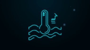 Parlayan neon hattı. Su termometresi, siyah zeminde izole edilmiş ısı ve soğuk ikonu ölçüyor. Termometre termometresi sıcak ya da soğuk hava gösteriyor. 4K Video hareketli grafik canlandırması