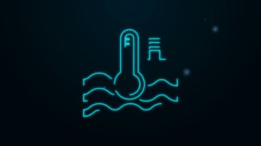 Parlayan neon hattı. Su termometresi, siyah zeminde izole edilmiş ısı ve soğuk ikonu ölçüyor. Termometre termometresi sıcak ya da soğuk hava gösteriyor. 4K Video hareketli grafik canlandırması