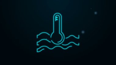 Parlayan neon hattı. Su termometresi, siyah zeminde izole edilmiş ısı ve soğuk ikonu ölçüyor. Termometre termometresi sıcak ya da soğuk hava gösteriyor. 4K Video hareketli grafik canlandırması