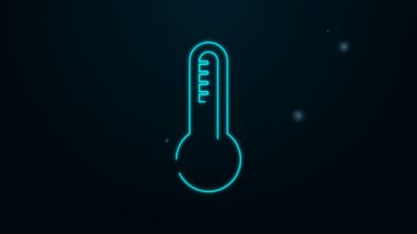 Parlayan neon hattı Meteoroloji termometresi, siyah zeminde izole edilmiş ısı ve soğuk ikonu ölçüyor. Termometre termometresi sıcak ya da soğuk hava gösteriyor. 4K Video hareketli grafik canlandırması
