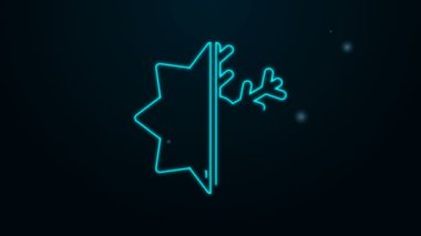 Parlayan neon hattı Sıcak ve soğuk sembol. Siyah zemin üzerinde izole edilmiş güneş ve kar tanesi simgesi. Kış ve yaz sembolü. 4K Video hareketli grafik canlandırması