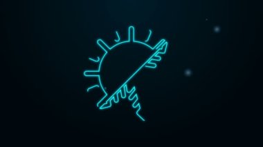 Parlayan neon hattı Sıcak ve soğuk sembol. Siyah zemin üzerinde izole edilmiş güneş ve kar tanesi simgesi. Kış ve yaz sembolü. 4K Video hareketli grafik canlandırması