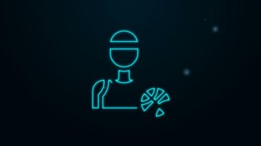 Parlayan neon hattı basketbol oyuncusu simgesi siyah arkaplanda izole edildi. 4K Video hareketli grafik canlandırması
