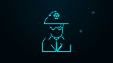 Parlayan neon hattı Kaptan Korsan ikonu siyah arka planda izole edildi. 4K Video hareketli grafik canlandırması