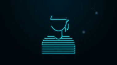 Parlayan neon hattı kaptanı simgesi siyah arka planda izole edildi. 4K Video hareketli grafik canlandırması