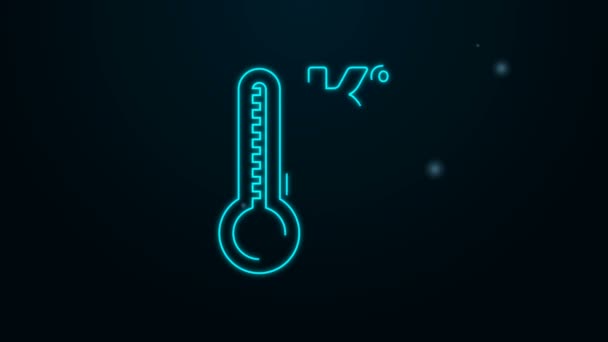 Zářící neonová linka Meteorologický teploměr měřící teplo a studenou ikonu izolované na černém pozadí. Teplota Kelvina. Grafická animace pohybu videa 4K — Stock video