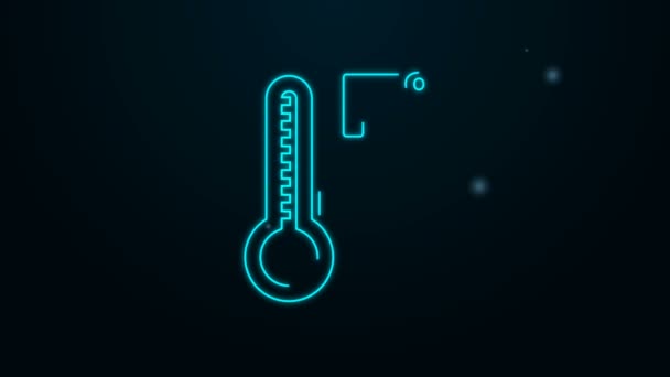 Świecąca neonowa linia Termometr meteorologiczny mierzący ciepło i zimną ikonę izolowany na czarnym tle. Temperatura Fahrenheita. 4K Animacja graficzna ruchu wideo — Wideo stockowe