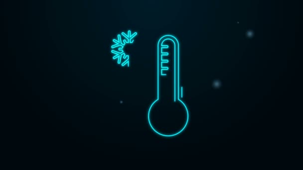 Gloeiende neon lijn Meteorologie thermometer meten warmte en koude pictogram geïsoleerd op zwarte achtergrond. Thermometer apparatuur toont warm of koud weer. 4K Video motion grafische animatie — Stockvideo