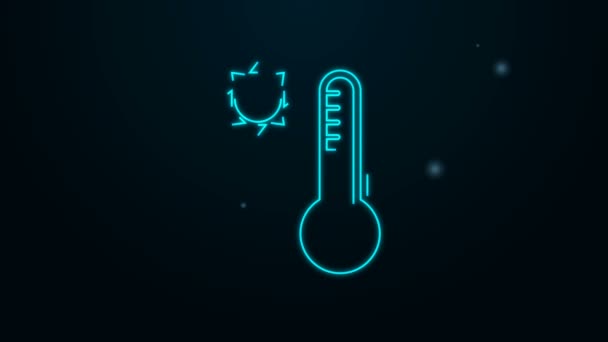 Gloeiende neon lijn Meteorologie thermometer meten warmte en koude pictogram geïsoleerd op zwarte achtergrond. Thermometer apparatuur toont warm of koud weer. 4K Video motion grafische animatie — Stockvideo